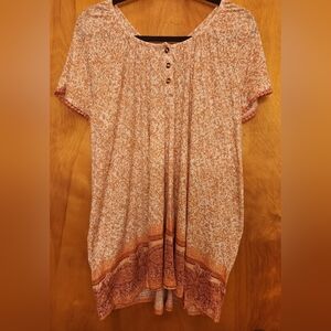 Catherines Peach & White Womens Blouse W/Buttons and Fringe On Sleeves 2x 22/24w